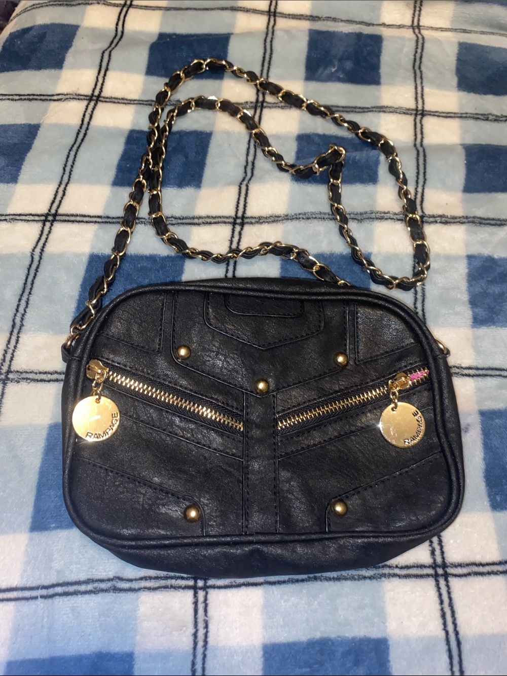 Rampage Black Crossbody Bag with Gold Hardware